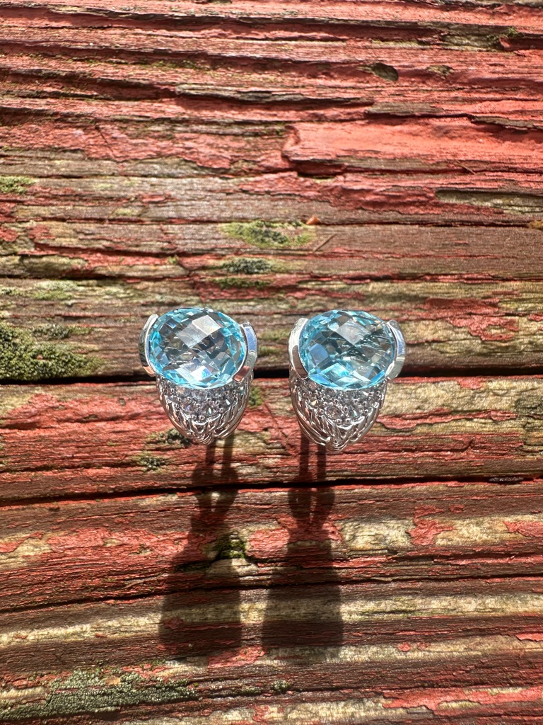 Judith Ripka Sterling Silver Blue Topaz Stud Earrings 110$